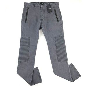 New Zanerobe Joe Blow Zip Denim Slim Gray Moto Button Fly Jeans Mens Sz 32x30.5